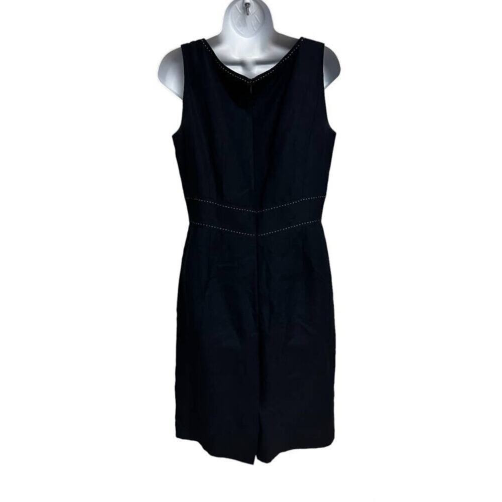Alex‎ Marie Navy Linen Sheath Dress Sleeveless Knee Length Back Slit Size 8 - Picture 4 of 11